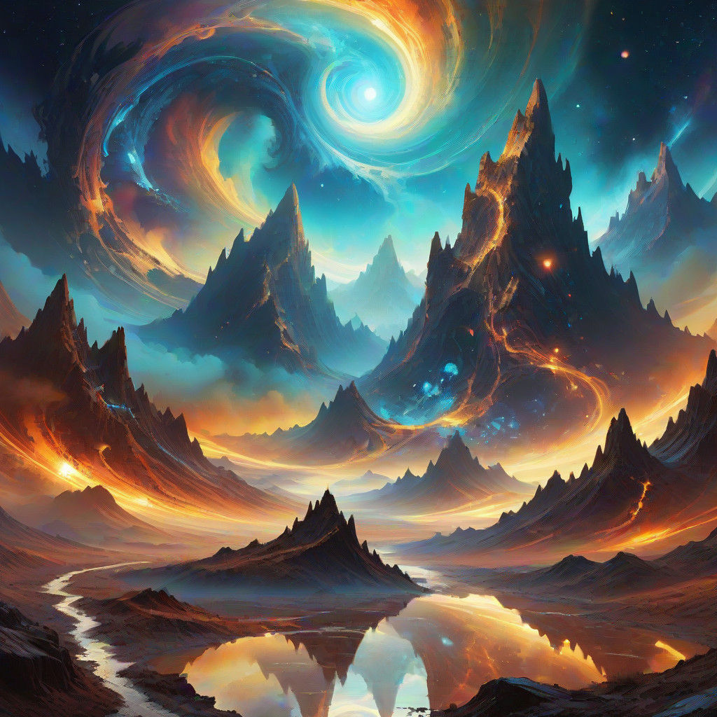 Realistic Digital Art of Otherworldly Mountains with Swirlin...