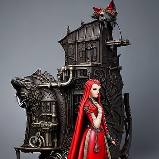Steampunk Little Red Riding Hood and Wolf