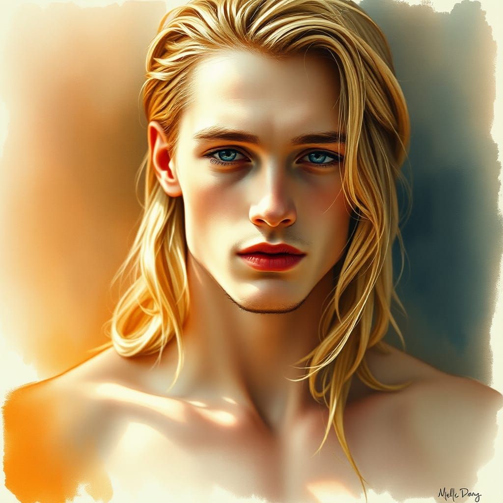 Ethereal Blond Male Portrait in Pre-Raphaelite Style