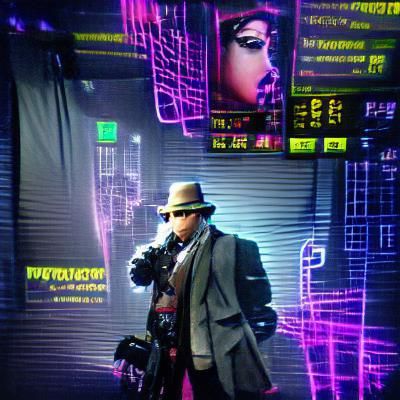 Cyberpunk Detective in Film Noir Style