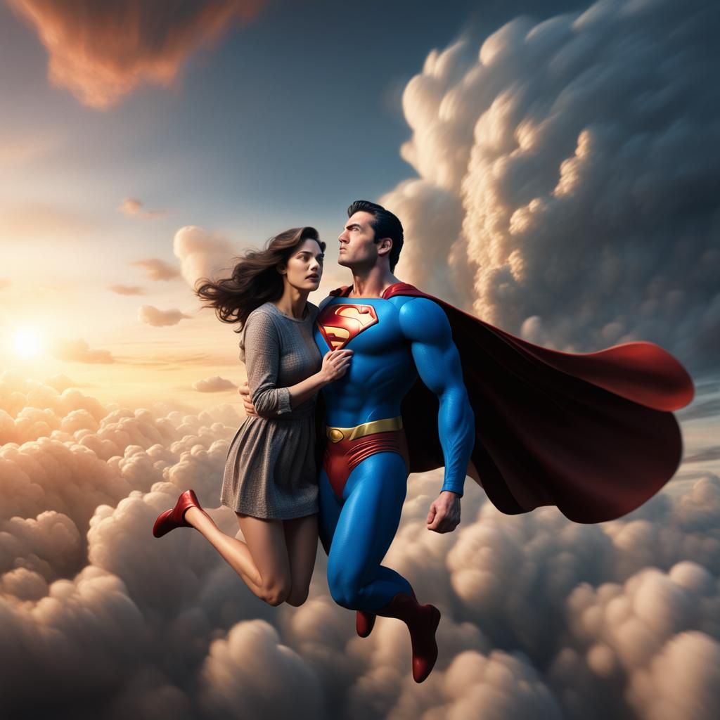 Superman and Lois Lane Fly at Sunset