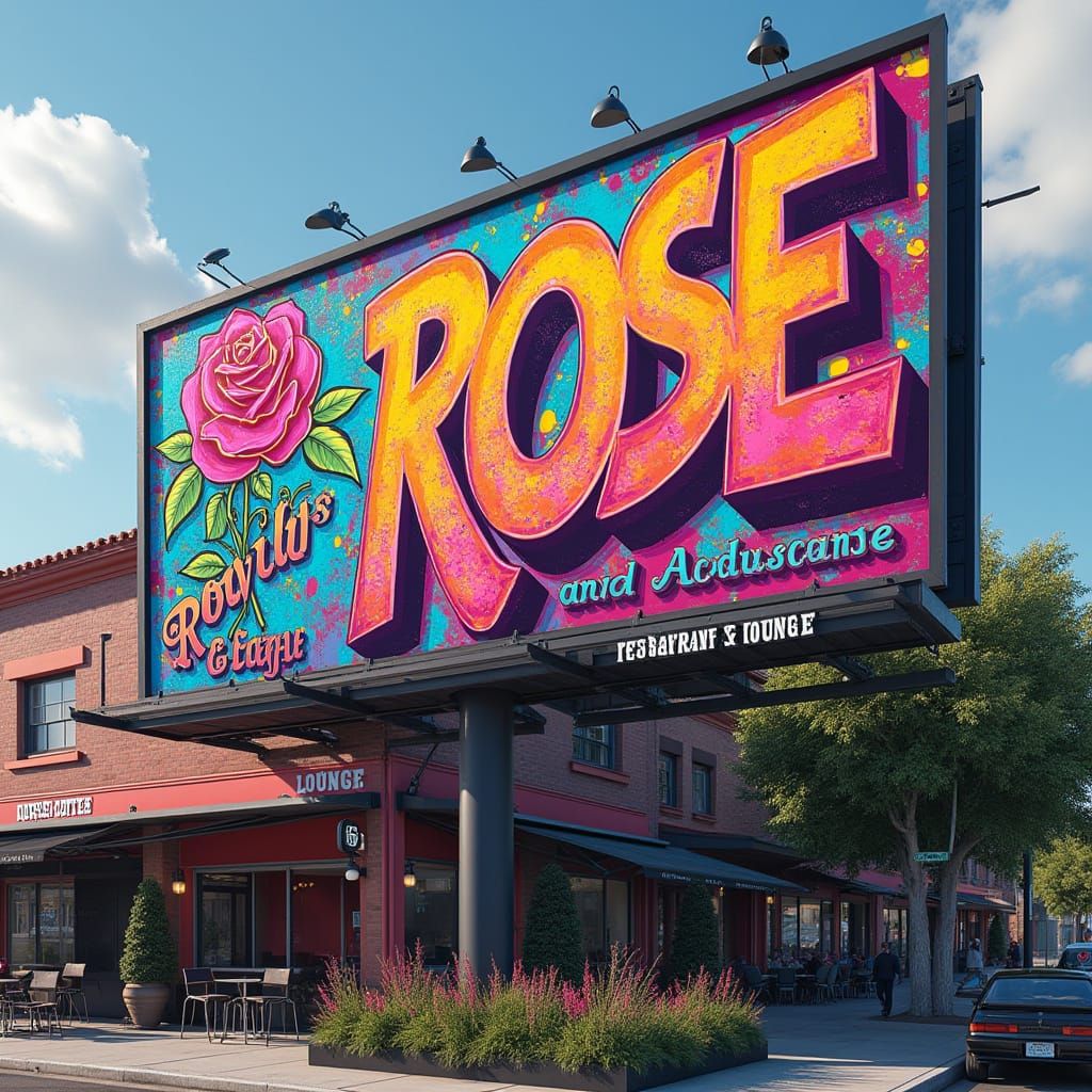 Rose City Royal Billboard with Graffiti Art