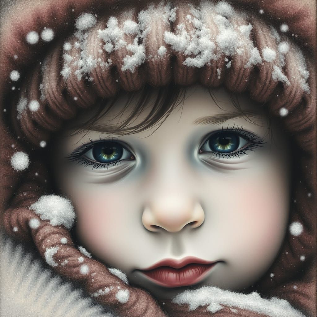 Child's Resilient Face Amidst Bitter Cold