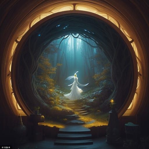 Enchanted Hobbit Shire Scene in Golden Light