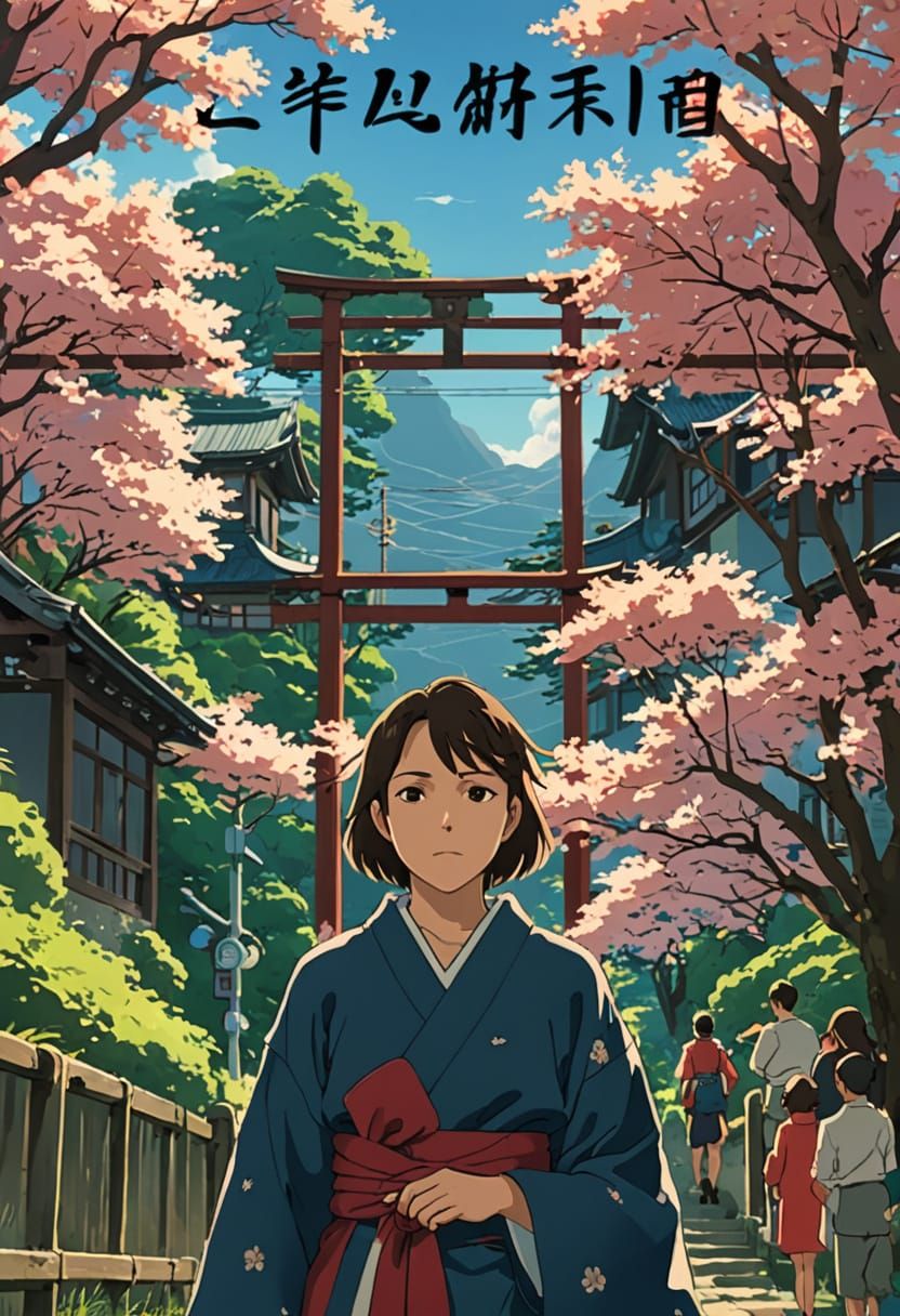 Anime Woman Amidst Autumn Dreamscape in Elegant Yukata