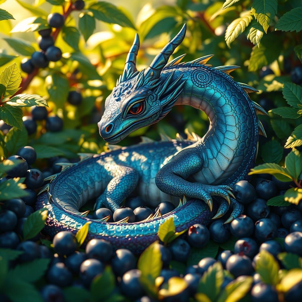 Whimsical Blueberry Dragon in Enchanted Forest