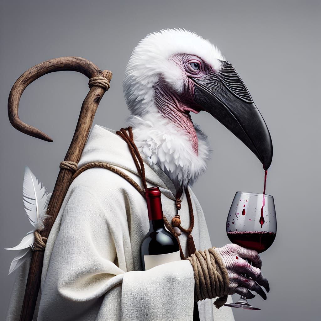 Albino Kenku Monk Sipping Wine