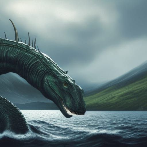 Realistic Loch Ness Monster in Dark Fantasy Style
