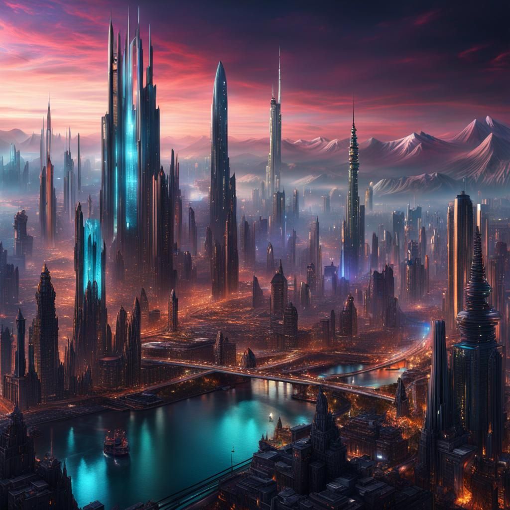 Detailed Futuristic Cityscape: Fantasy Concept Art