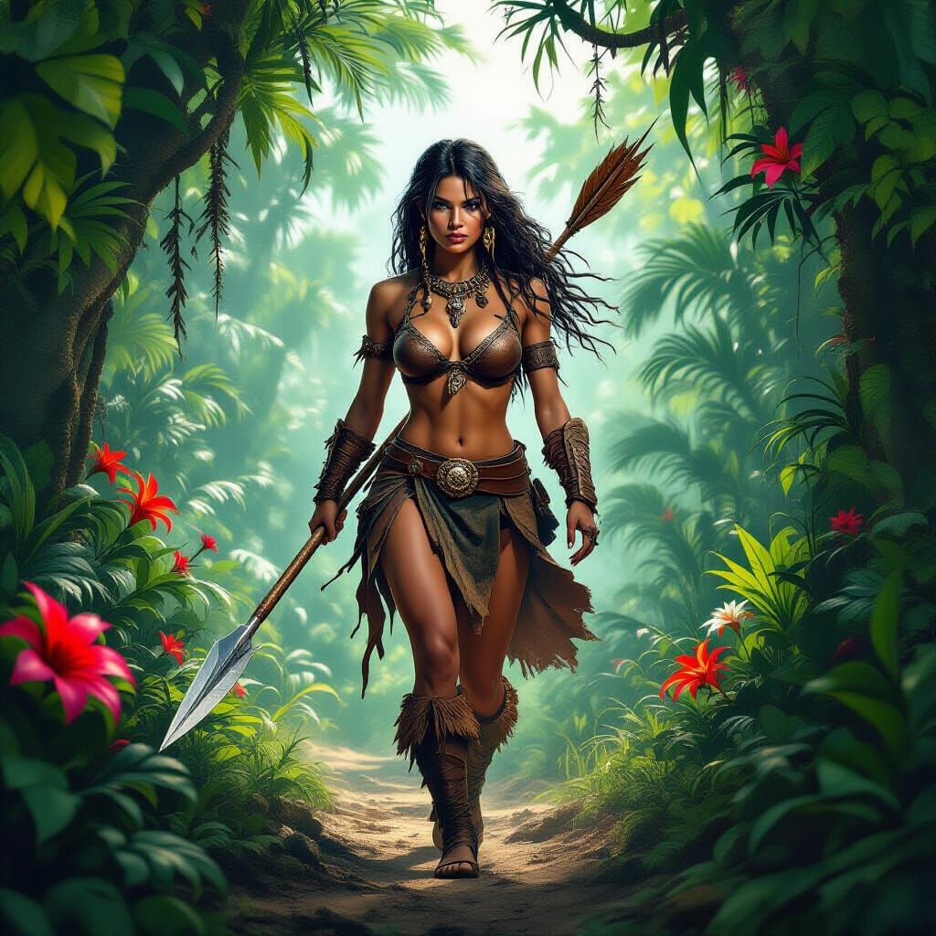 Prehistoric Woman in Jungle with Fractal Details