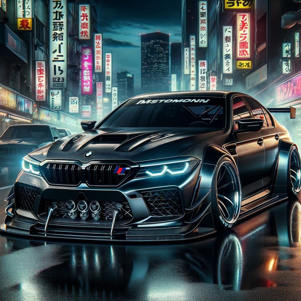 Tuned BMW M5 in Urban Neon Nightscape
