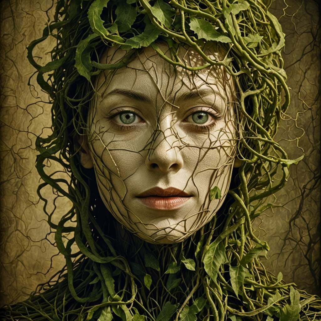 Woman Covered in Vines: Surrealist Photo Portrait