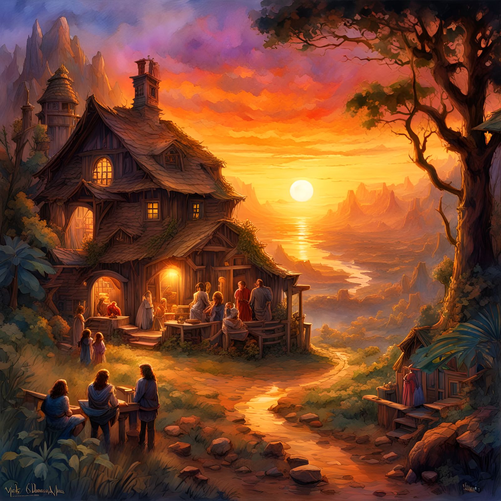 Loving Family in Poverty: Digital Watercolor Illustration