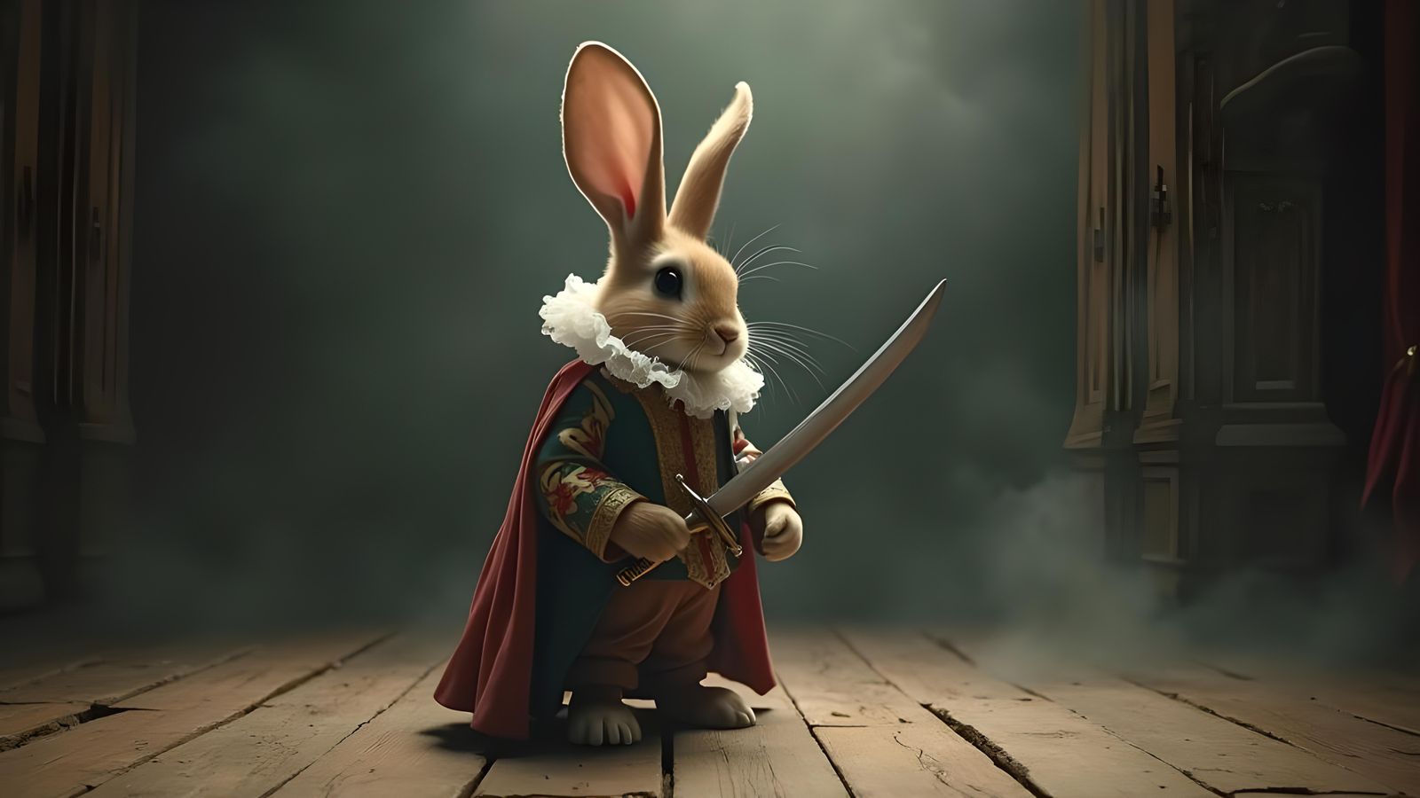 Hamlet Rabbit on Stage: Digital Illustration