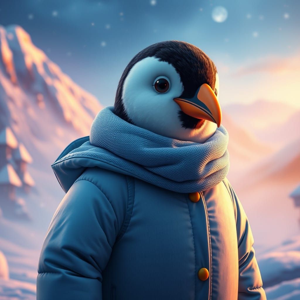 Cute Penguin in Winter Wonderland