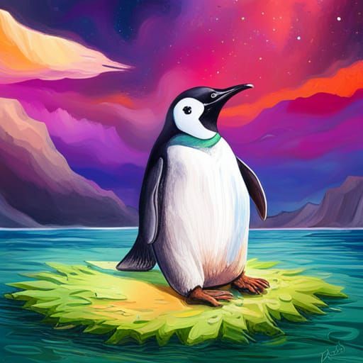 Penguin on Planet in Graffiti Splash Art