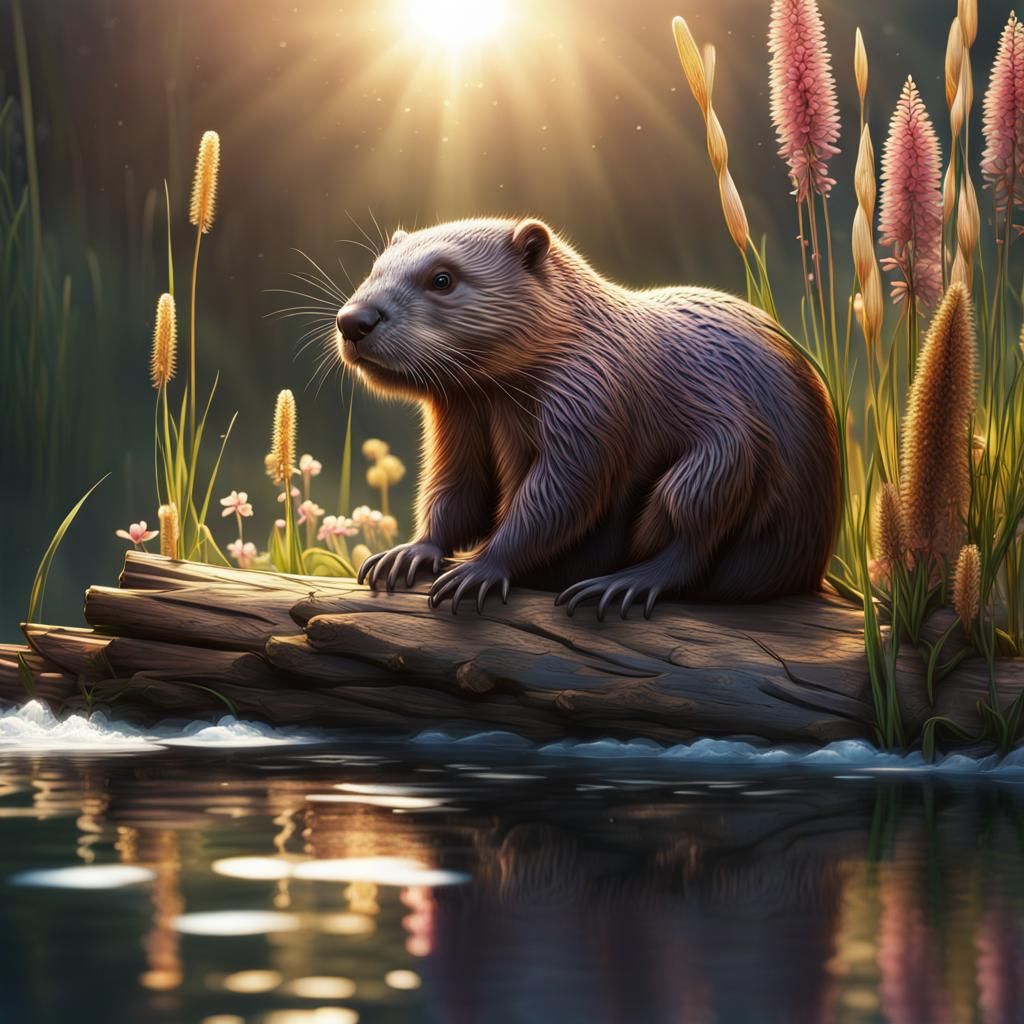 Beaver in Riverbank: Hyperrealistic Close-Up Photography