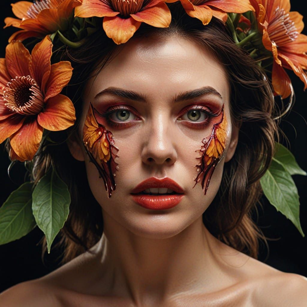 Surreal Woman's Face Becomes Carnivorous Flower