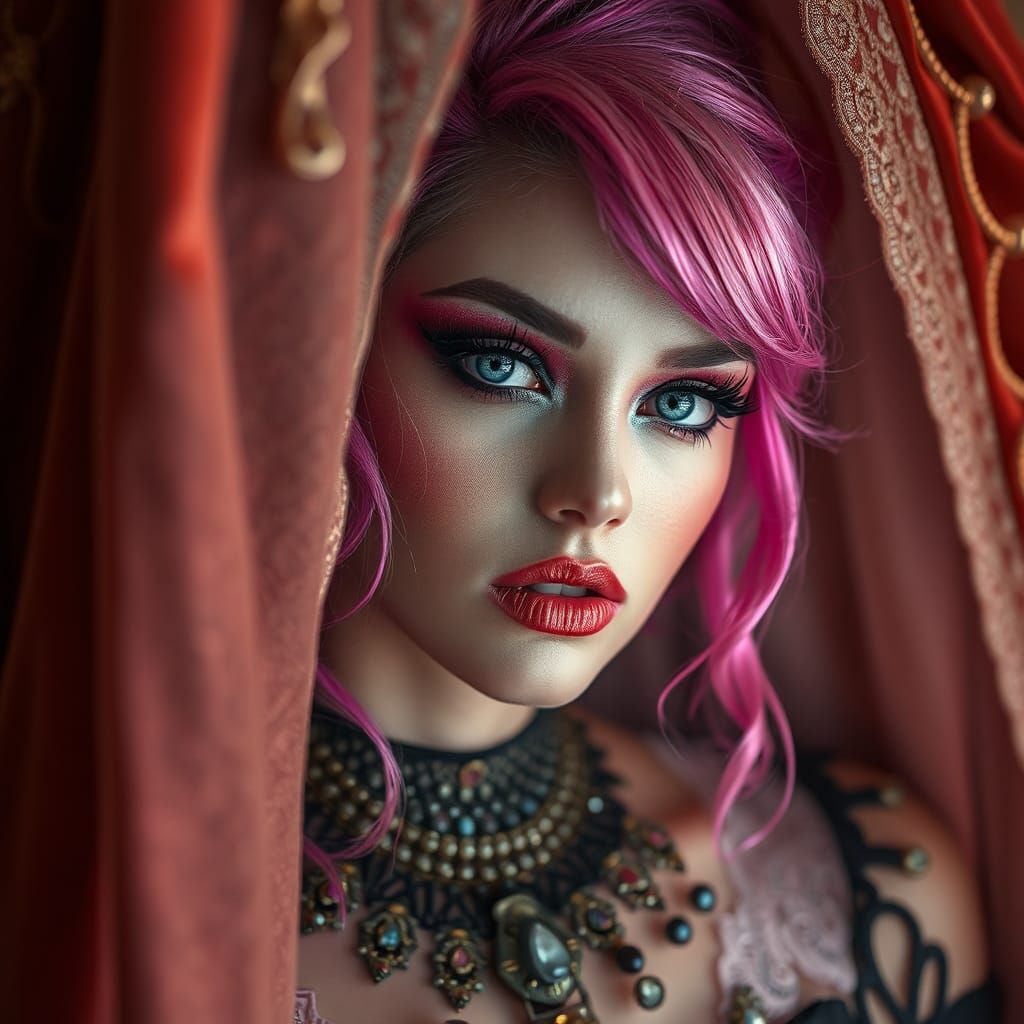 Opulent Glampunk Portrait of Woman with Baroque Makeup