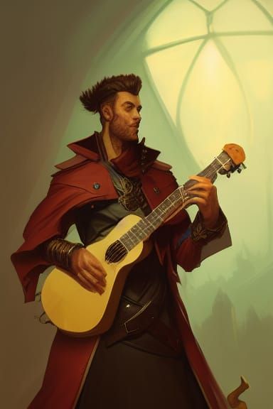 Handsome DND Bard Portrait in Digital Art Style