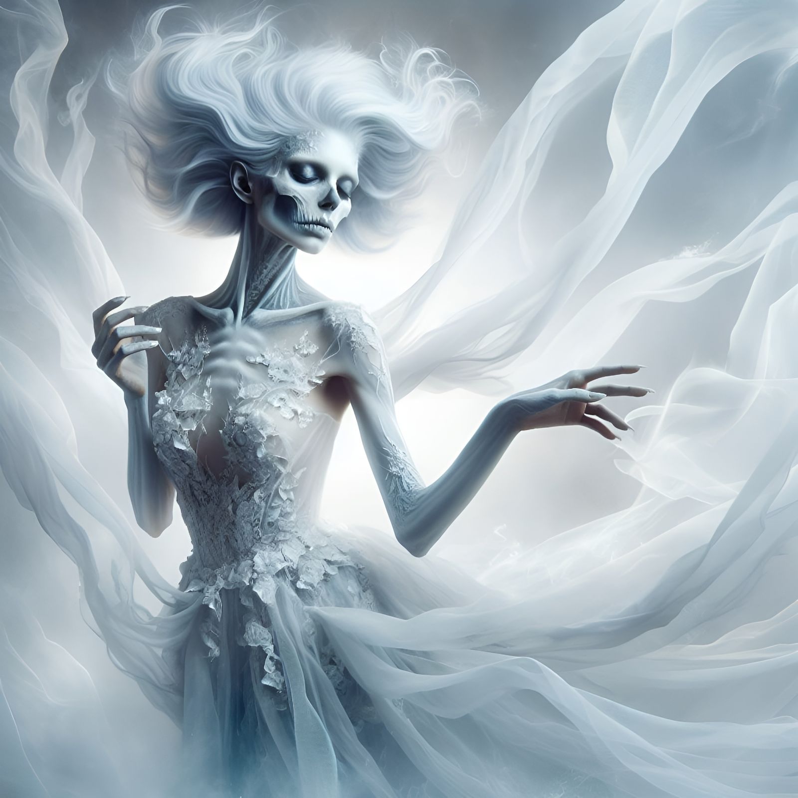 Ethereal Banshee Bride in Silver and White