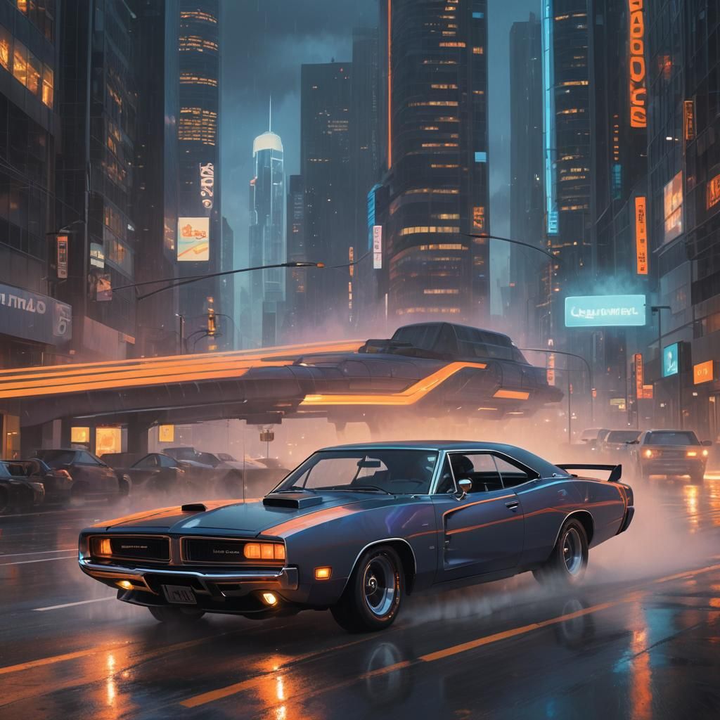 Cyberpunk 1970 Dodge Charger on Future Highway