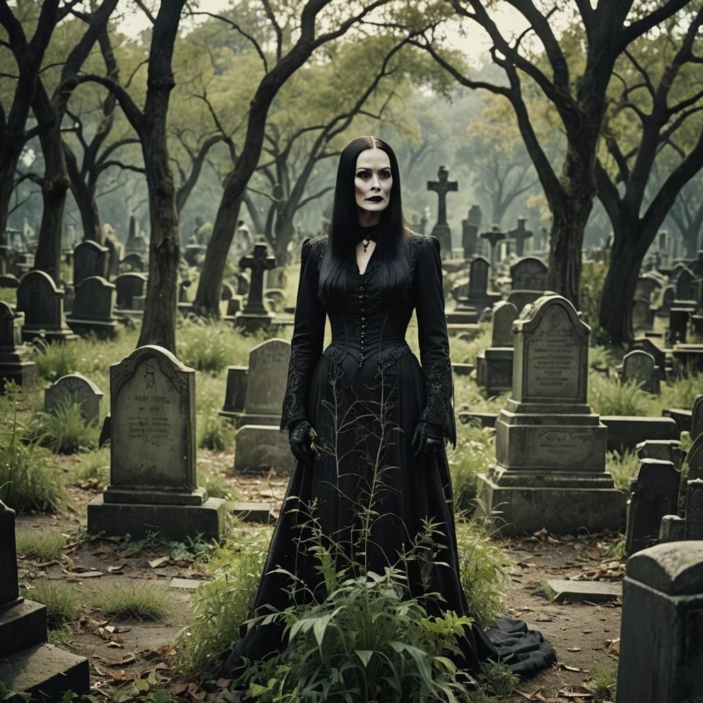 Morticia Addams in New Orleans Graveyard: Cinematic Film
