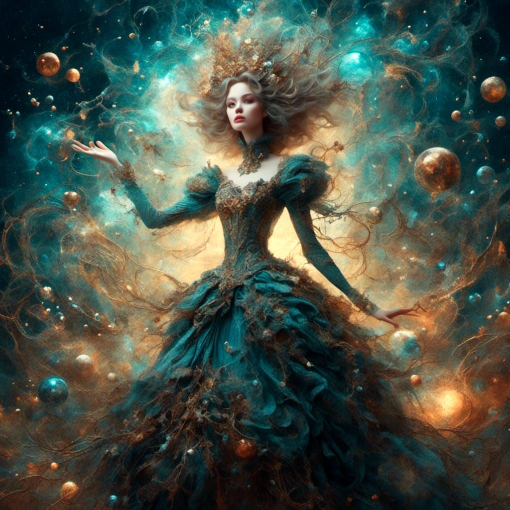 Baroque Woman Transforms into Celestial Cosmic Creature