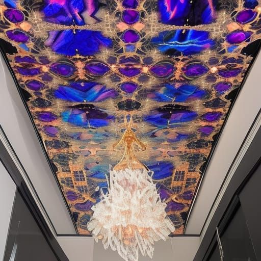 Fractals penthouse walls with black opal tiles& purple labradorite tiles& Rainbow moonstone tiles& Black obsidian tiles&...