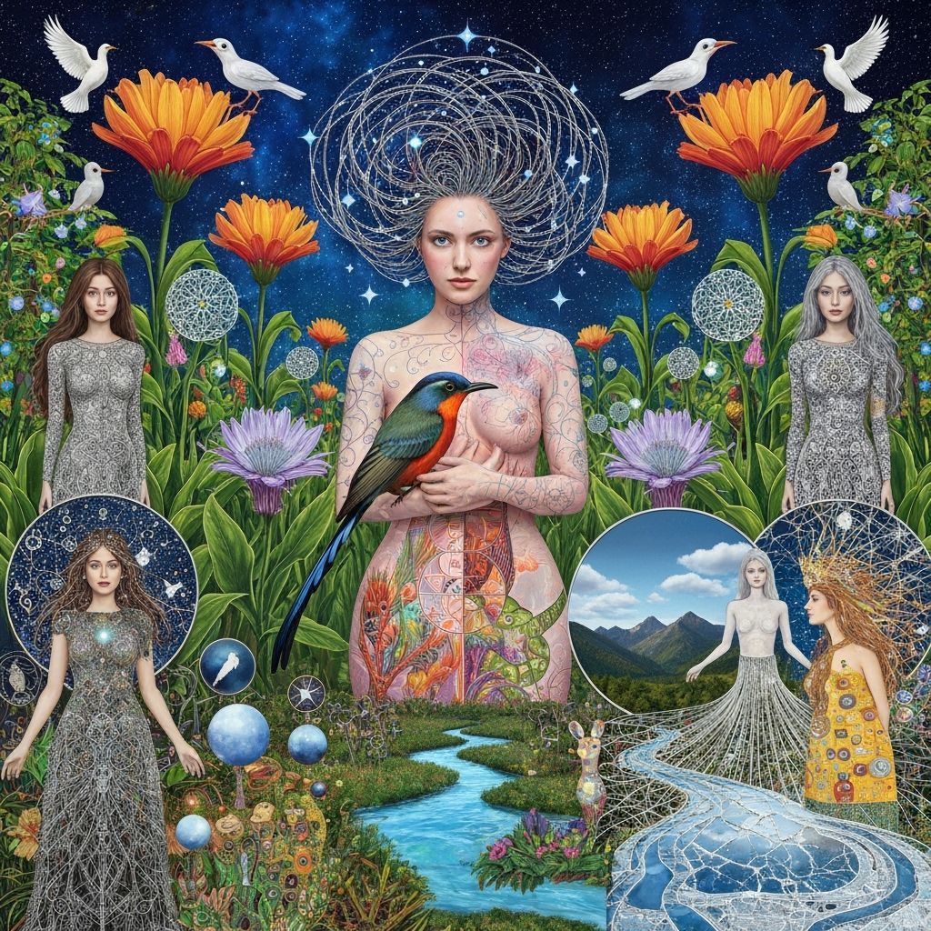 Cosmic Surreal Garden Party with Bioluminescent Flora