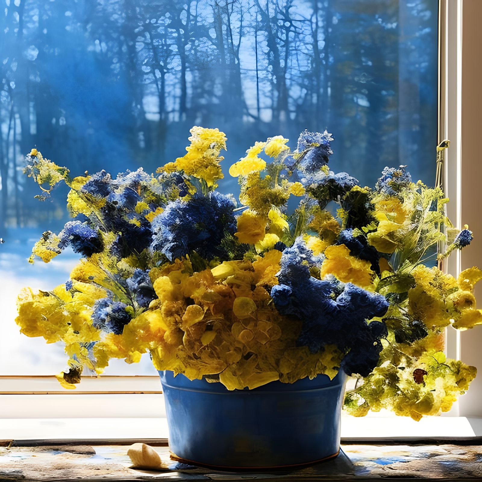Hyperrealistic Flowers on Butcher Table in God Rays
