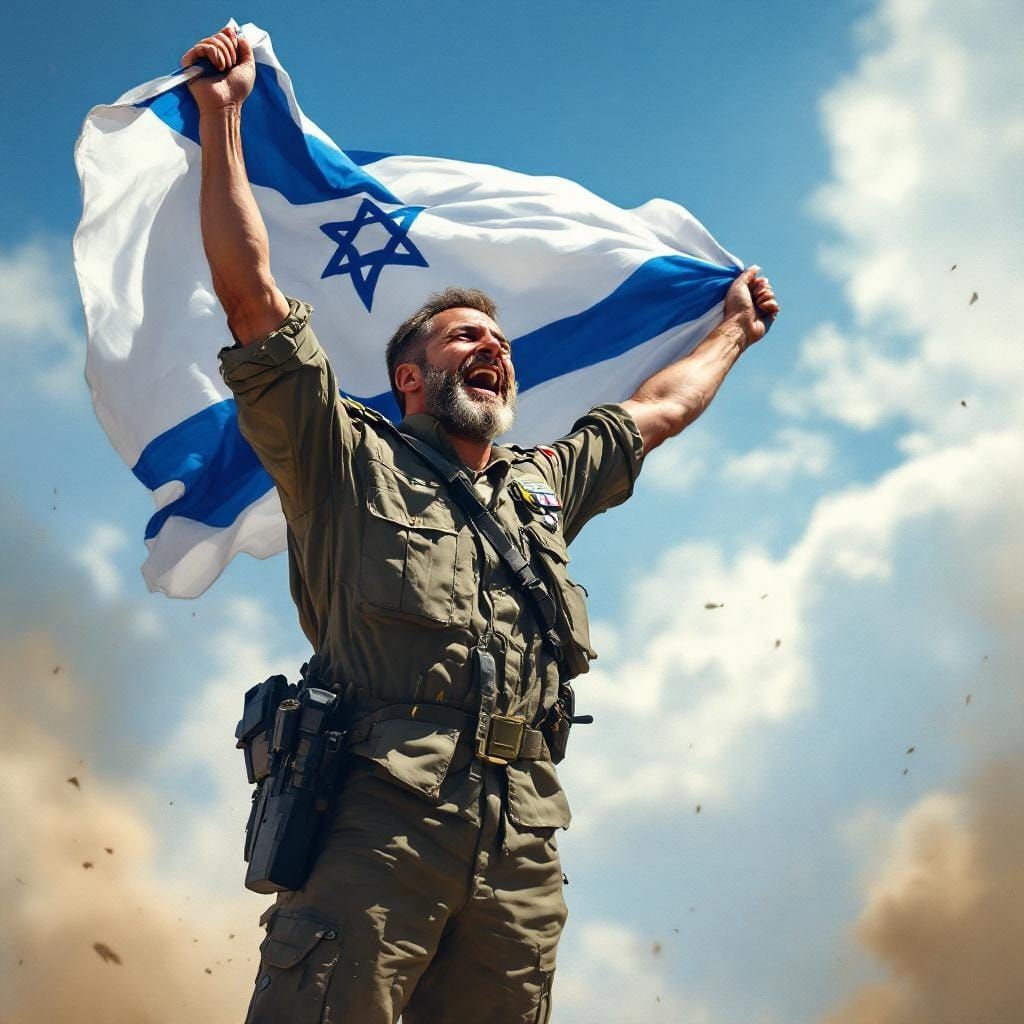 Proud Soldier with Israeli Flag, Digital Art