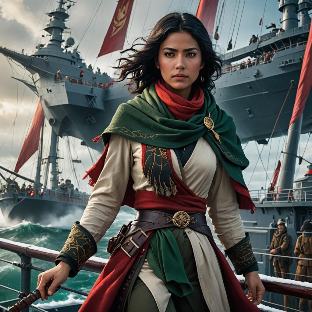 Woman on Warship: Fantasy Concept Art in VFX Style