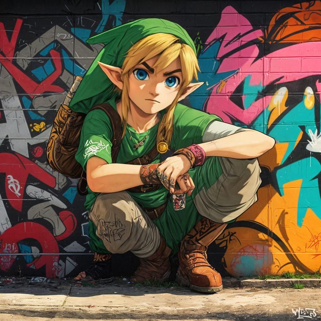 Zelda Graffiti Art in Studio Ghibli Style