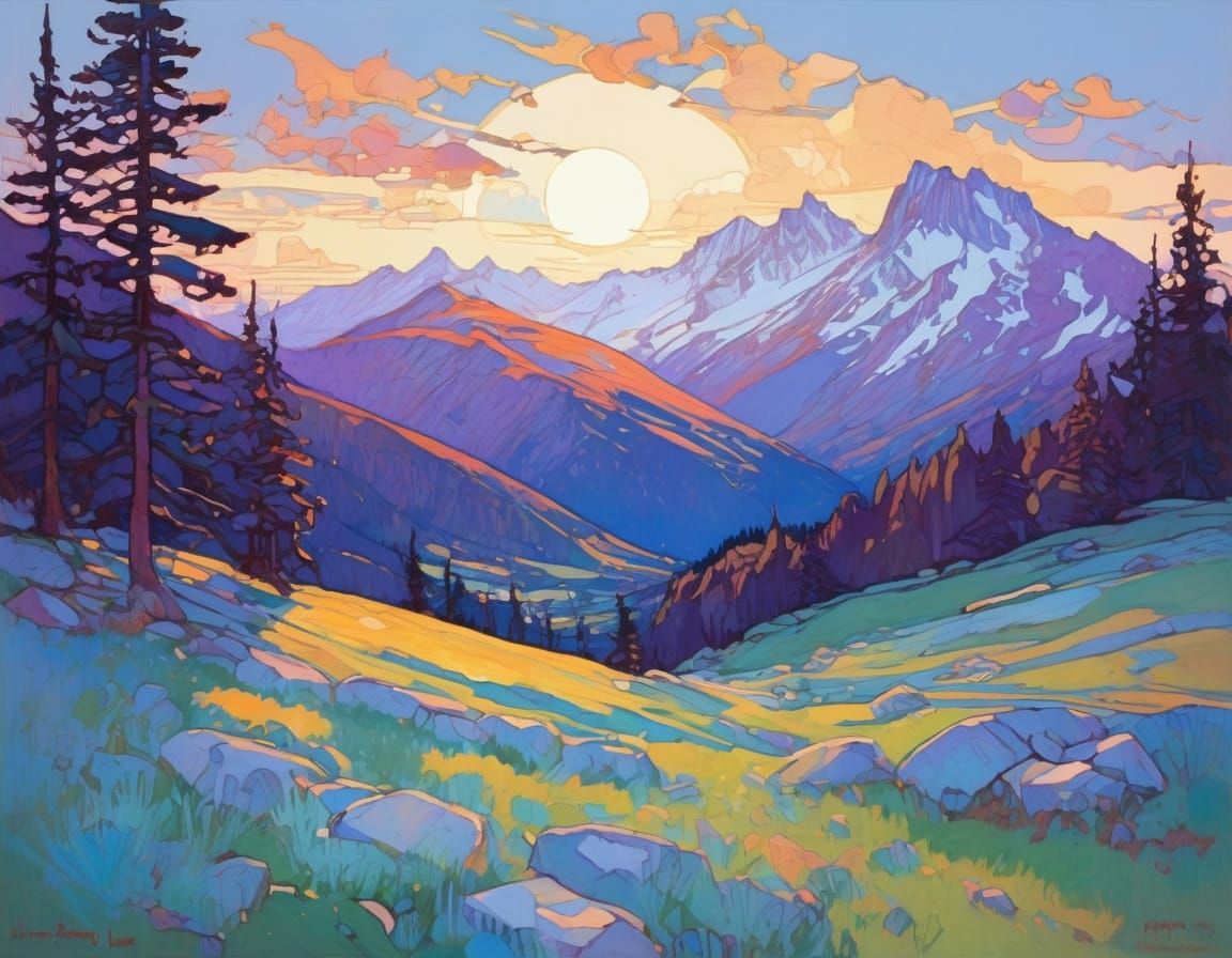Alpine Sunset Landscape with Vibrant Colors