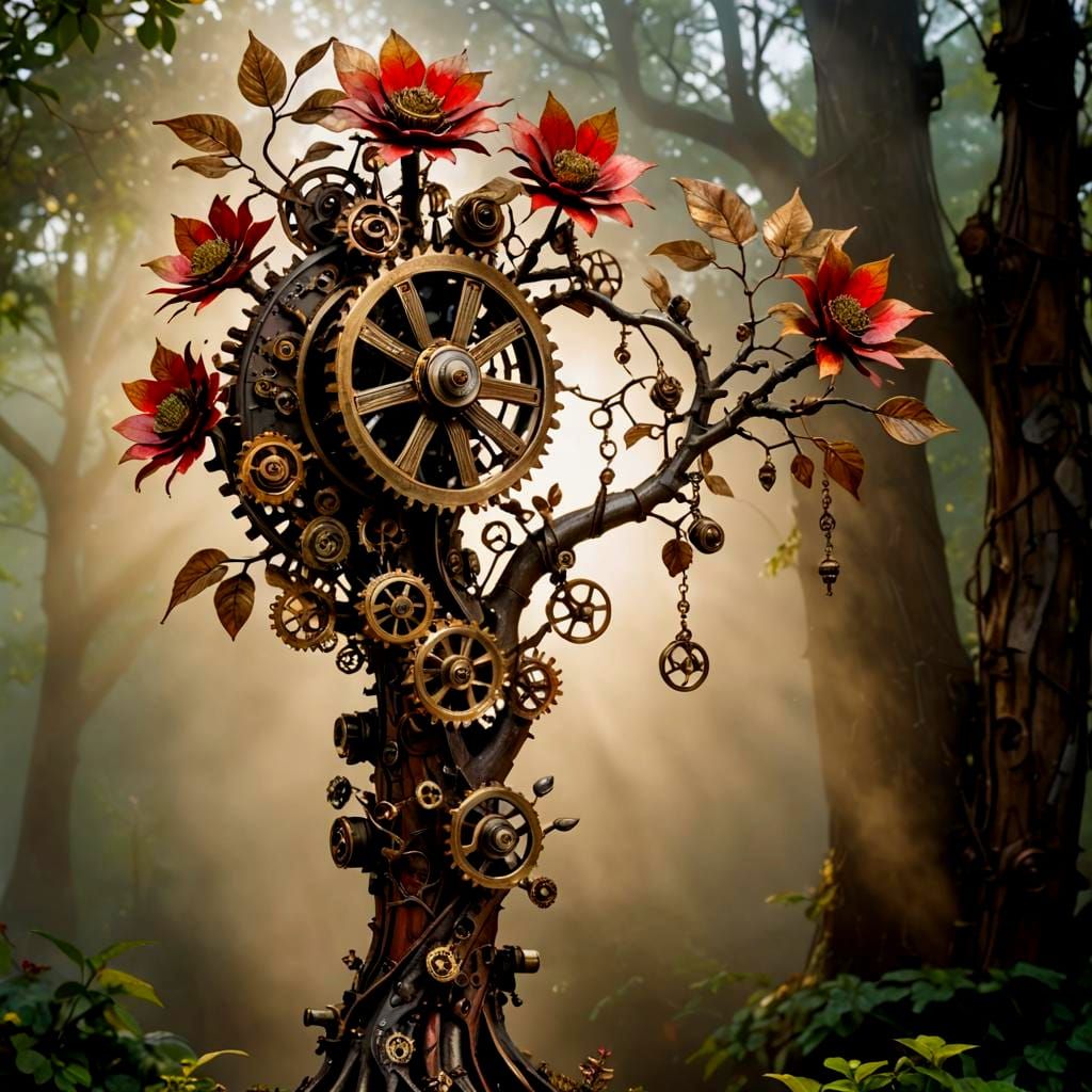 Steampunk Botanical Masterpiece in Gears and Copper