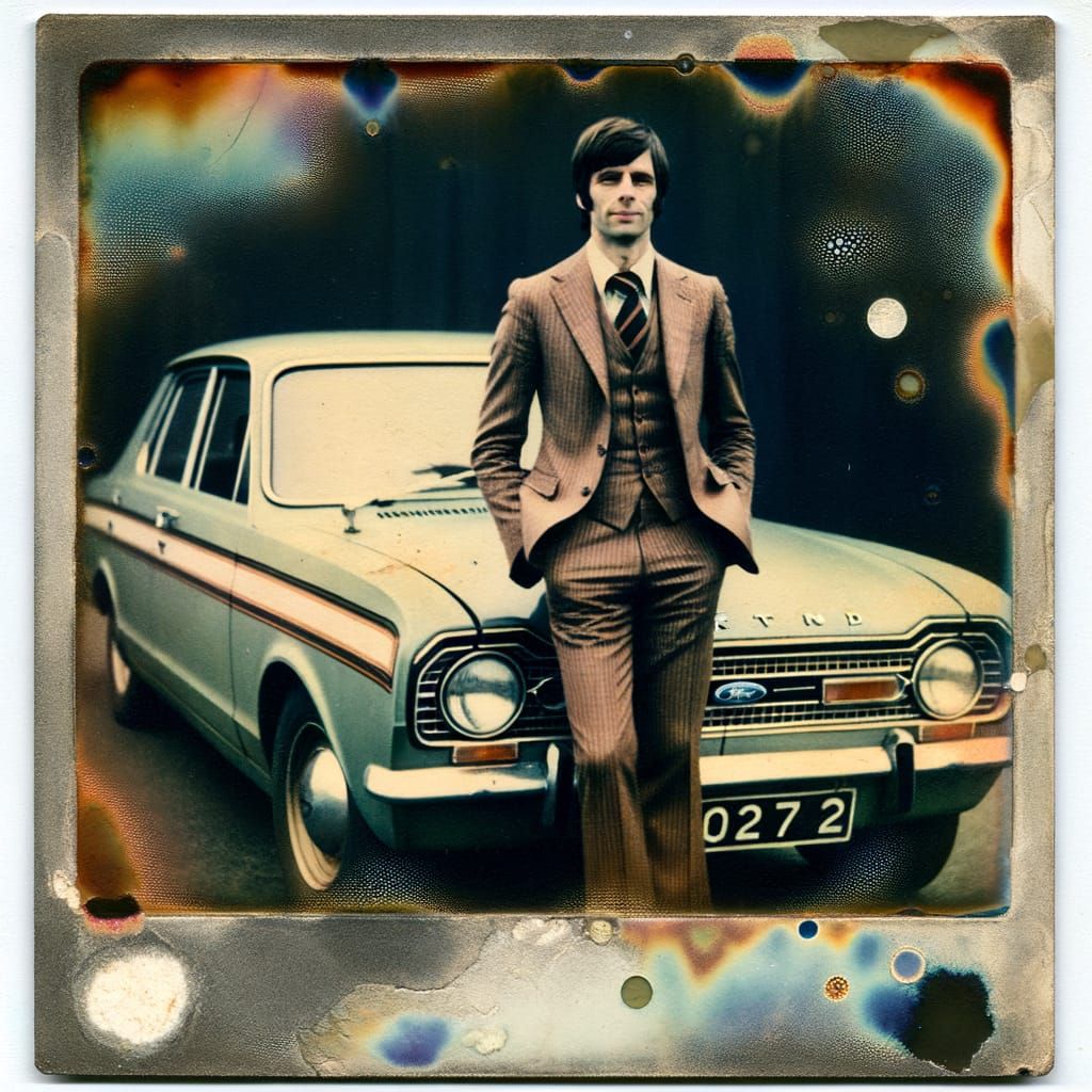 1970s Man and Ford Cortina Polaroid