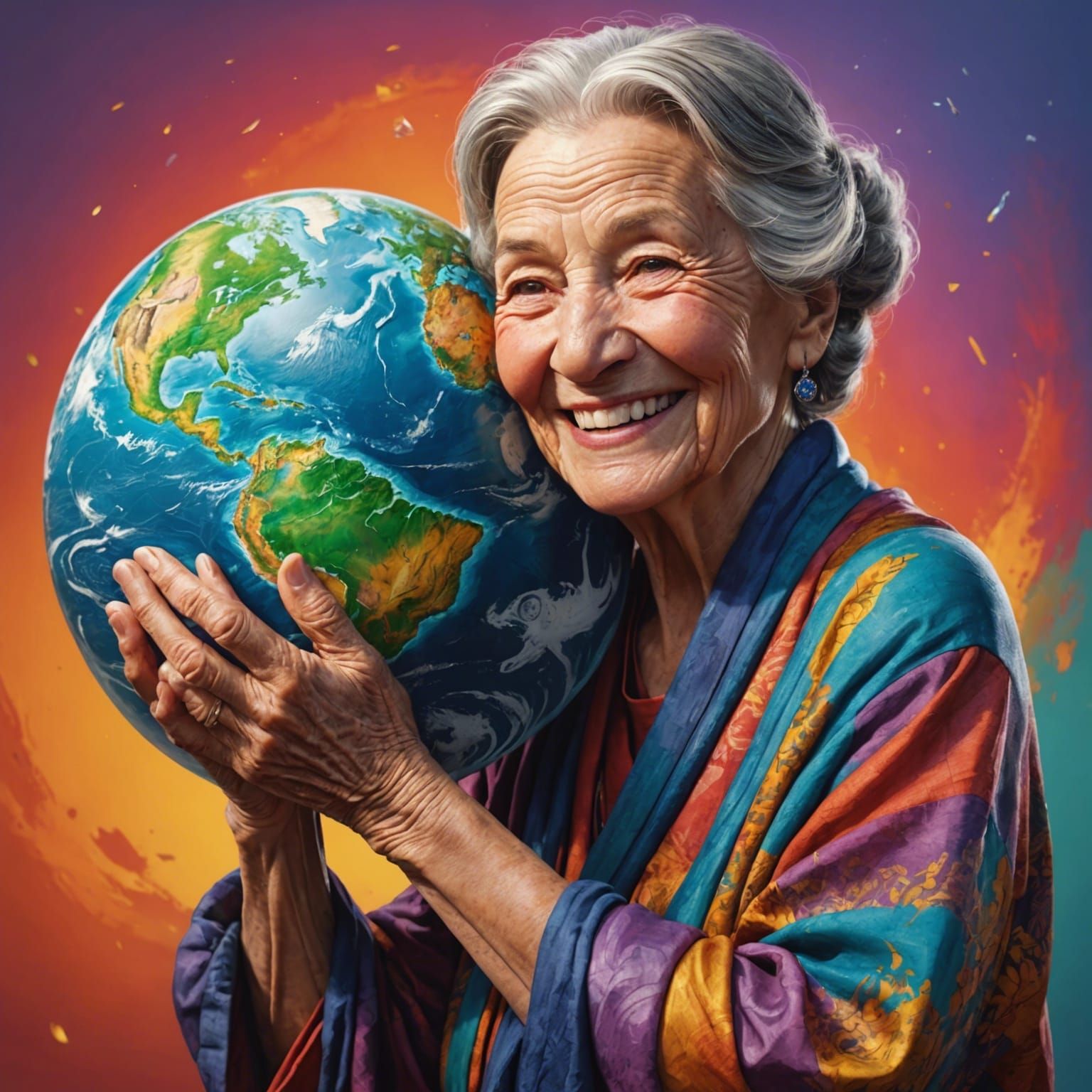 Proud Woman Protects Oversized World: Hyperrealistic Art