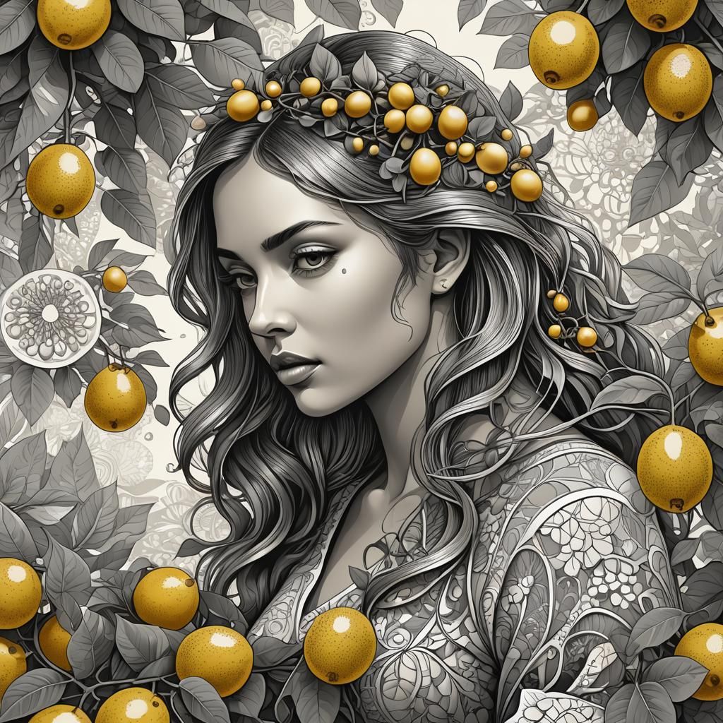 Woman Picking Passion Fruit in Abstract Style