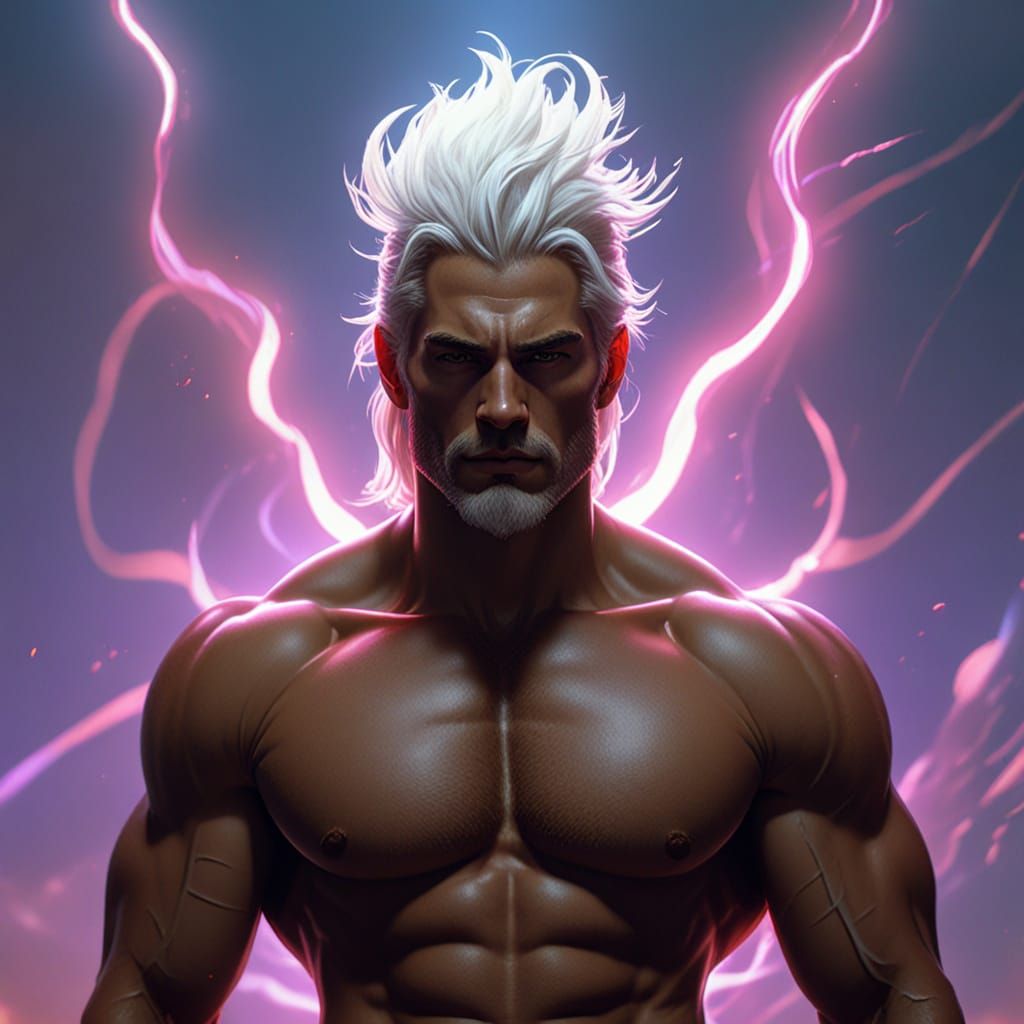 Muscular Man with Long White Hair in Bikini Briefs