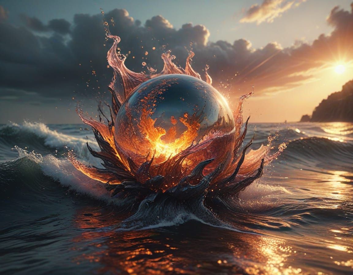 Surreal Sunrise Over a Seaside Village in Hyperdetailed Spla...