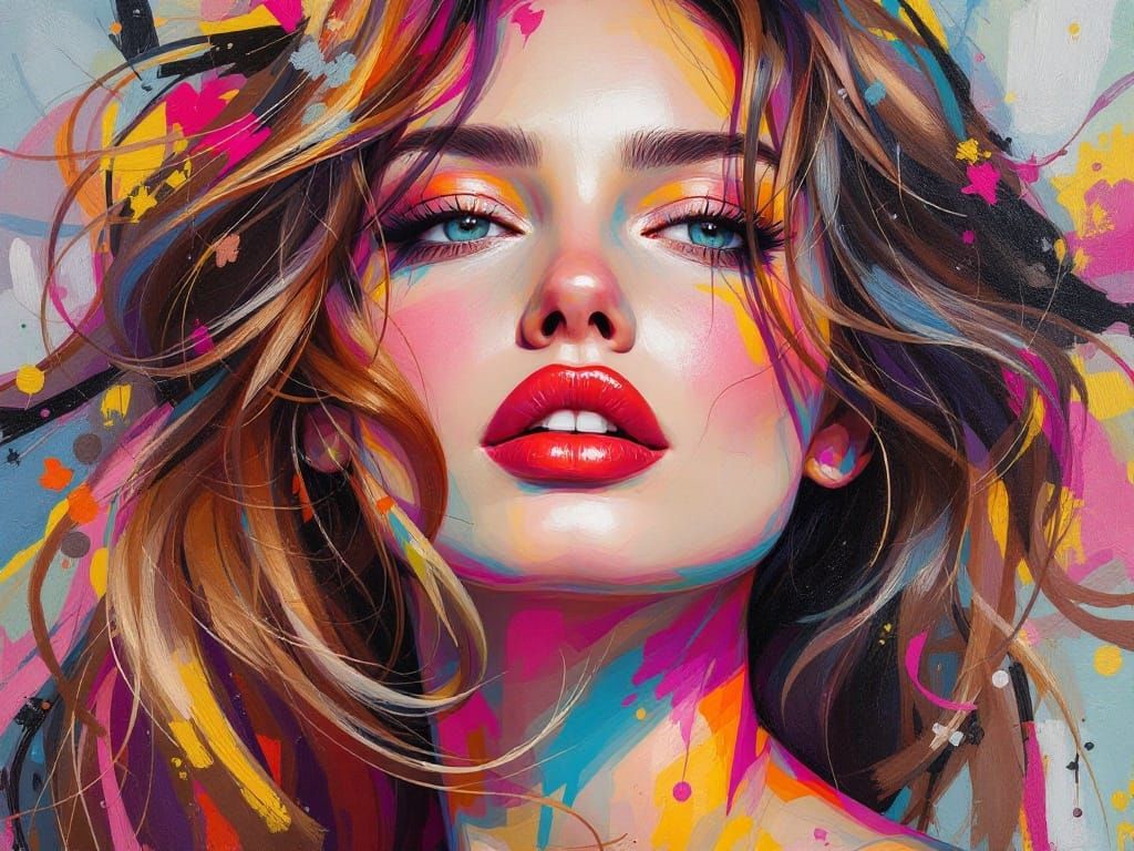 Glamorous Portrait in Vibrant Acrylic Style
