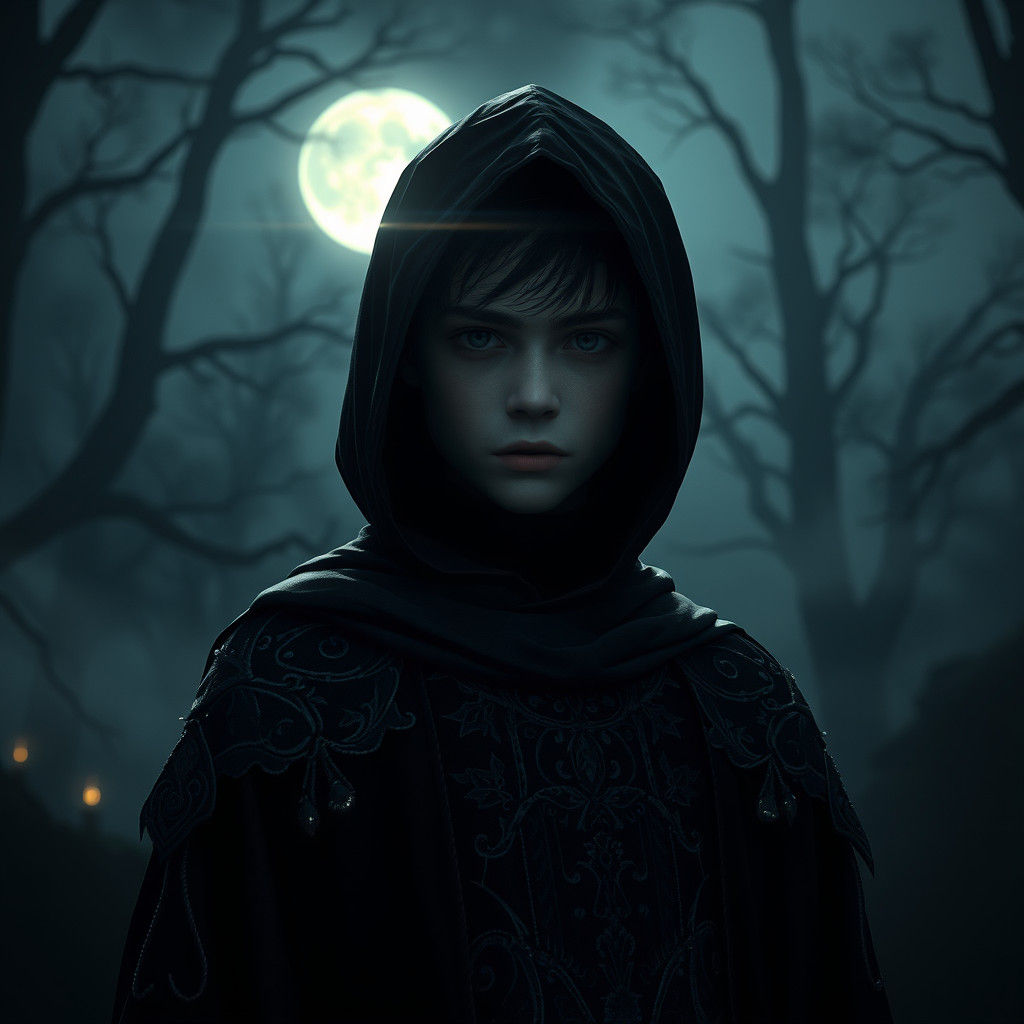 Mysterious Youth in Dark Fantasy Realm, Digital Art