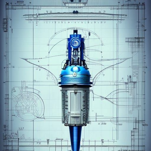 Steampunk Blueprint on Blue Paper in 8K