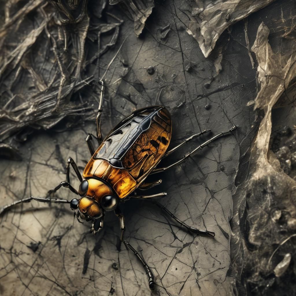 Insect Frozen in Amber: Hyper-Detailed Charcoal Drawing