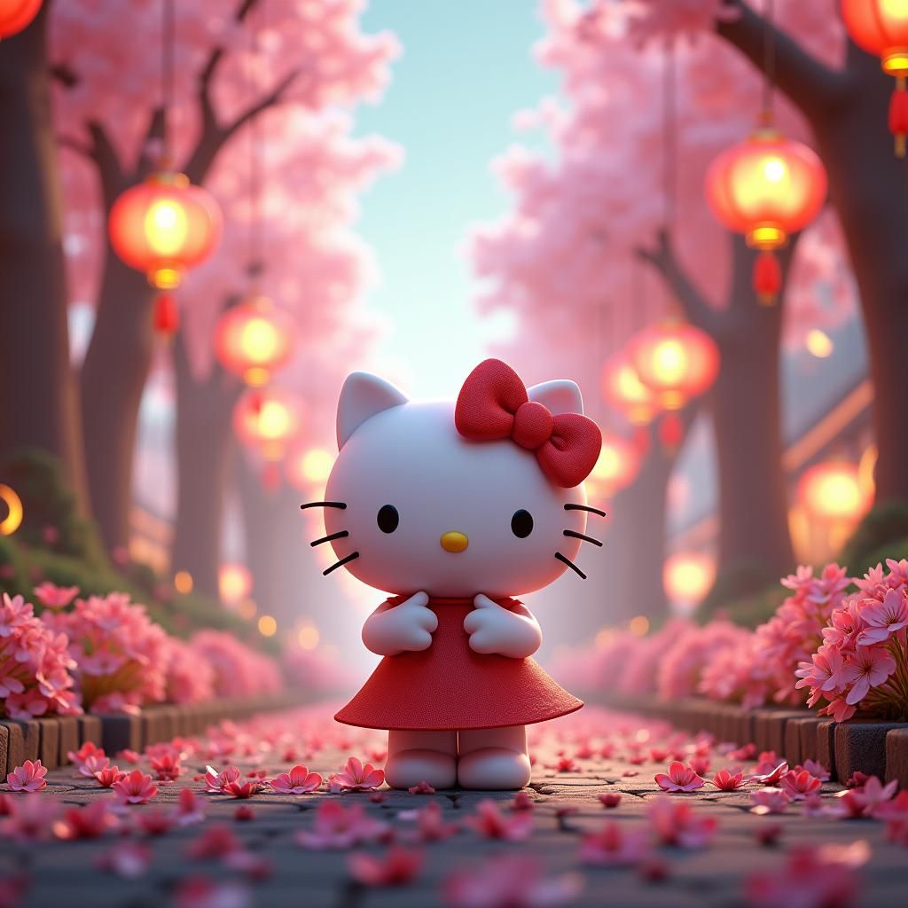 Hello Kitty in Fantasy World, Matte Painting Style