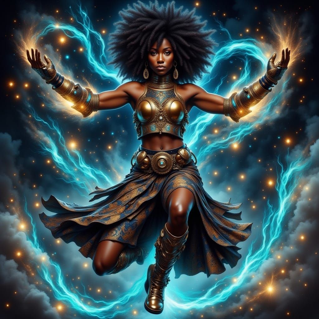 Nigerian Warrior in High-Tech Armor with African Textiles