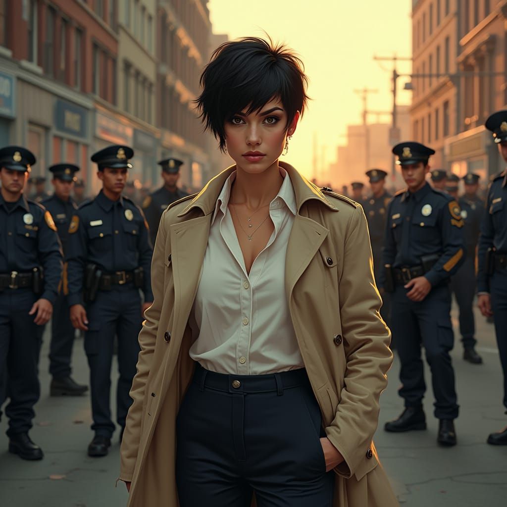 Confident Woman Stands Near Police Barricade in Boston's Com...