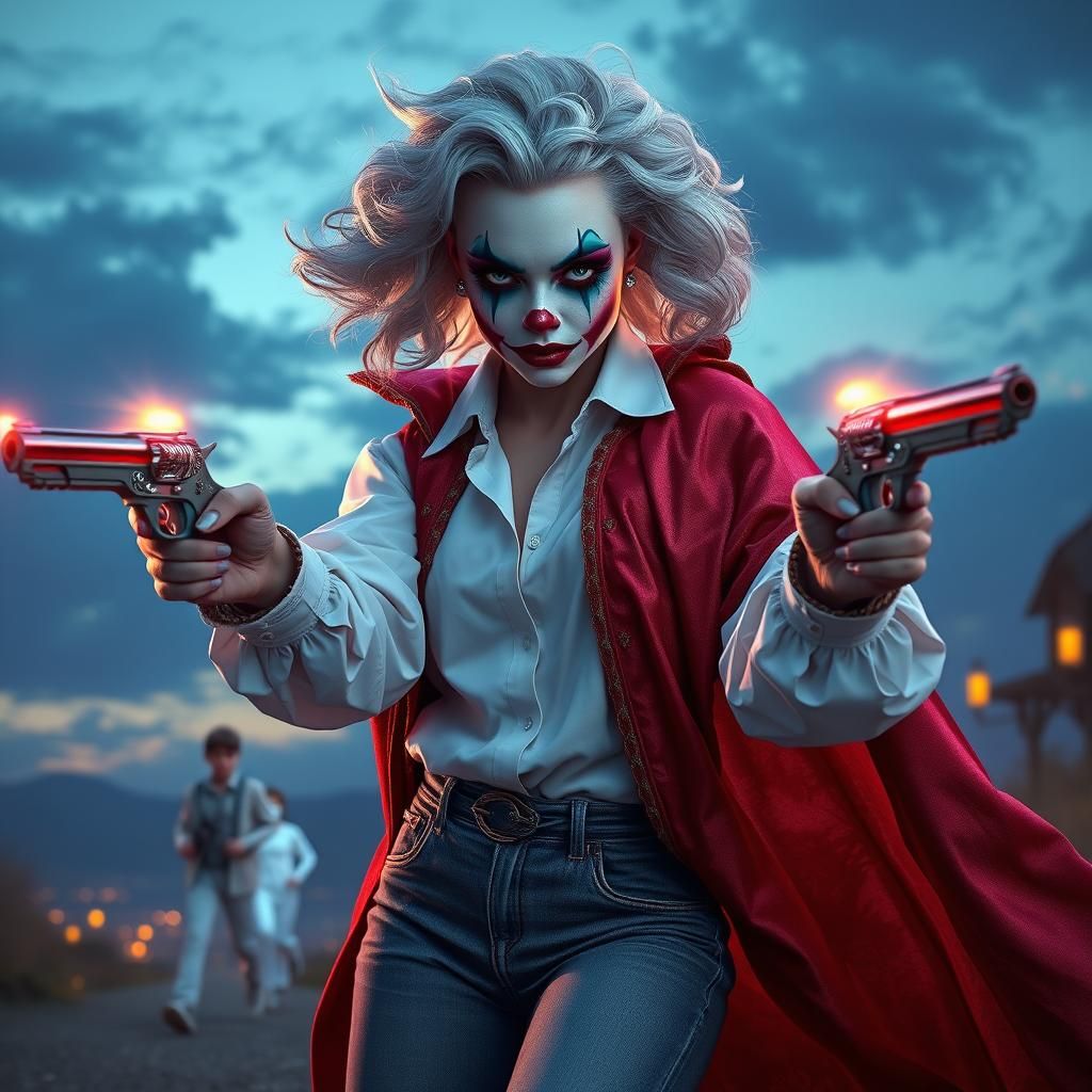 Woman in Clown Makeup Fires Revolvers