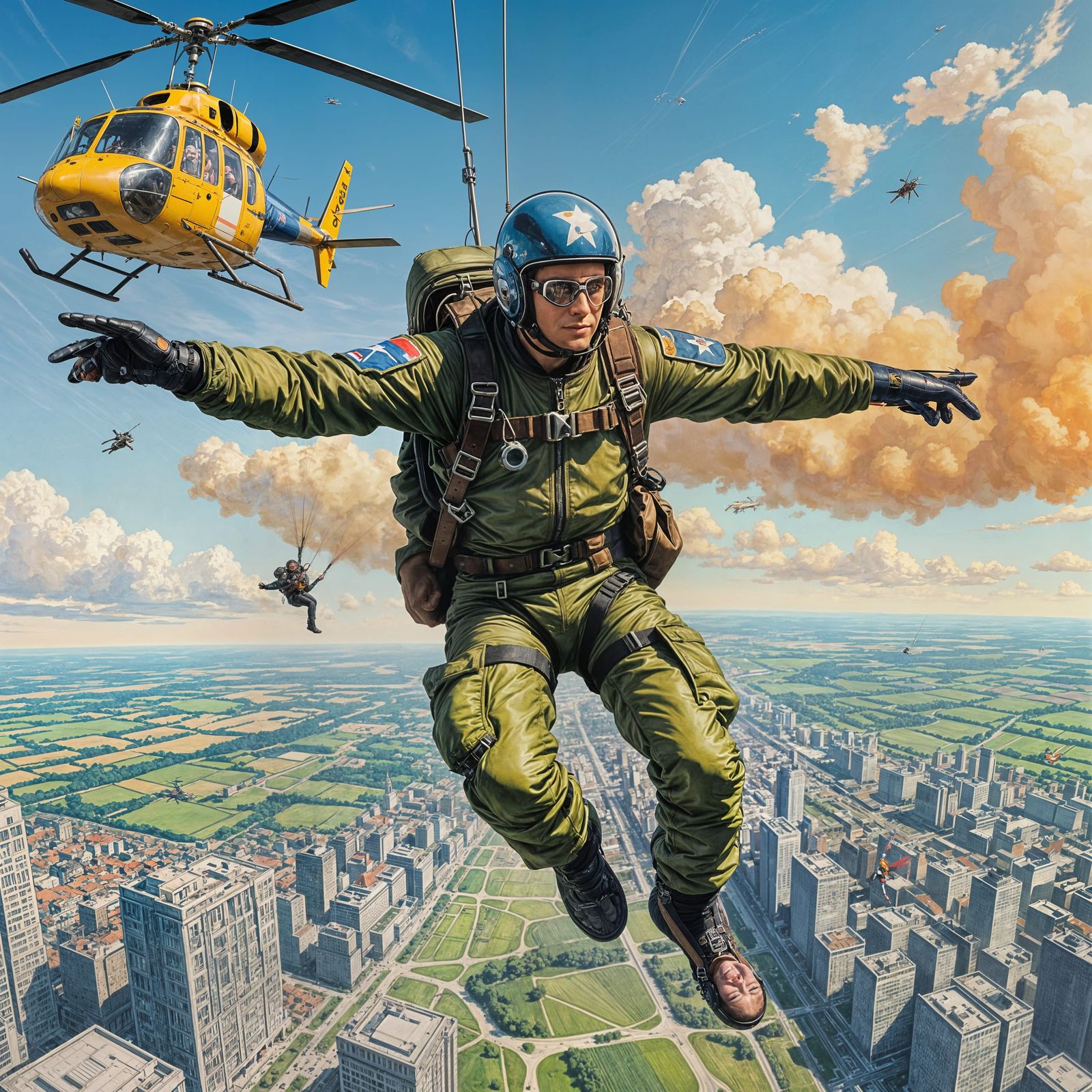 Skydiver's Descent: A Colorful Comic Book Illustration